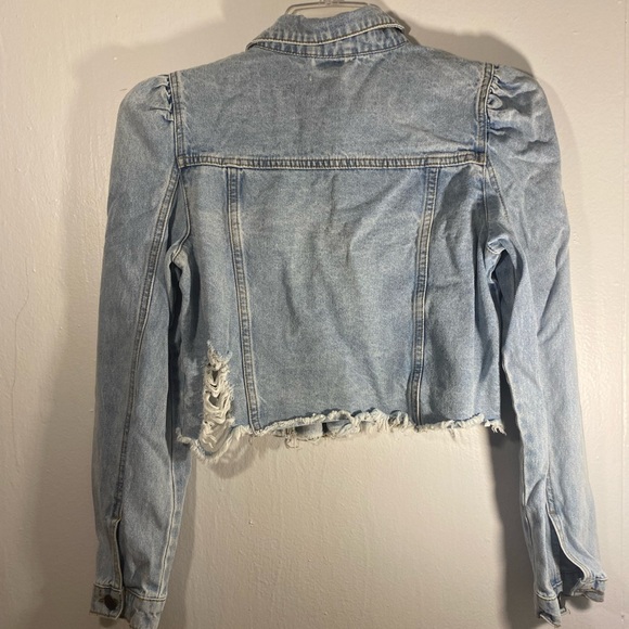 Mono B woman cropped Distressed Puffed Long sleeve Denim Jacket size Small - Picture 3 of 16